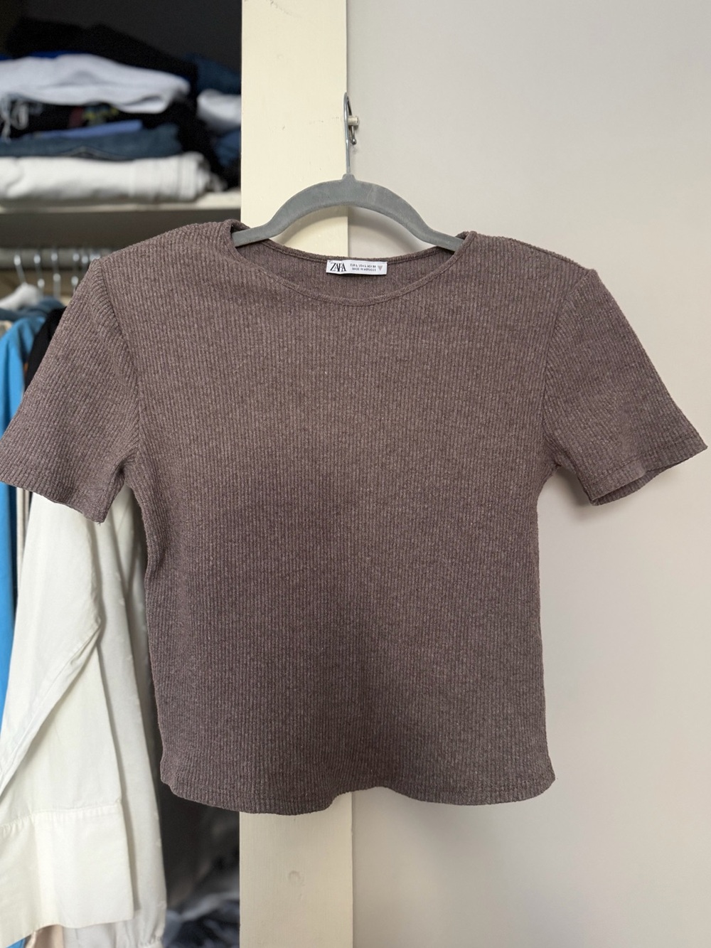 Zara Ribbed Short Sleeve cropped Tee